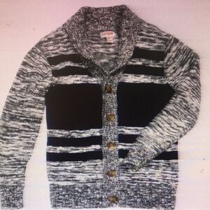 Kids Black & Gray Striped Button-Front Cardigan Jacket